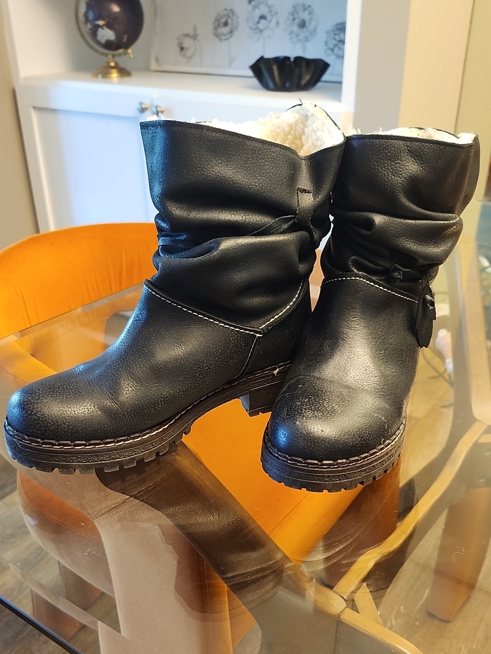 Musse & Cloud Black Faux-Leather Slouch Combat Boots